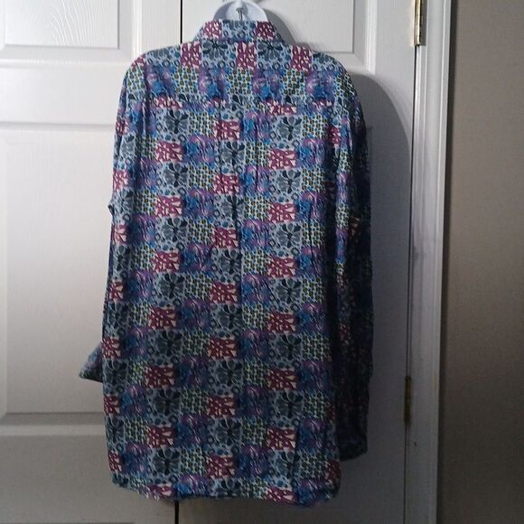 Alan Flusser turquoiuse purple printed long sleeve button down shirt  Sz XXL - Picture 5 of 9